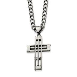Mens Gentlemen's Classics(tm) Steel Bar Patterned Cross Necklace