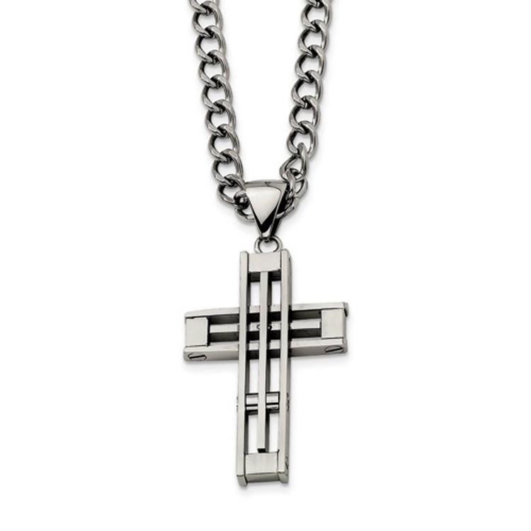 Mens Gentlemen's Classics(tm) Steel Bar Patterned Cross Necklace