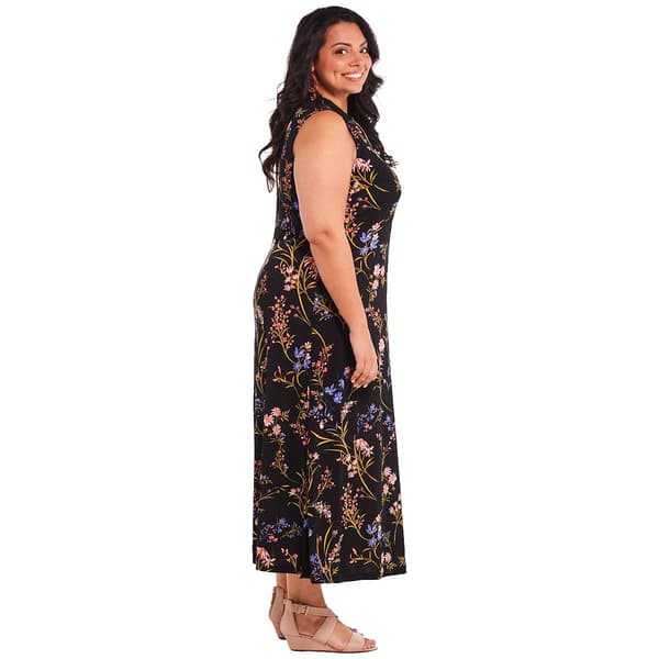 Plus Size MSK Sleeveless Floral Half Zip Neck Maxi Dress