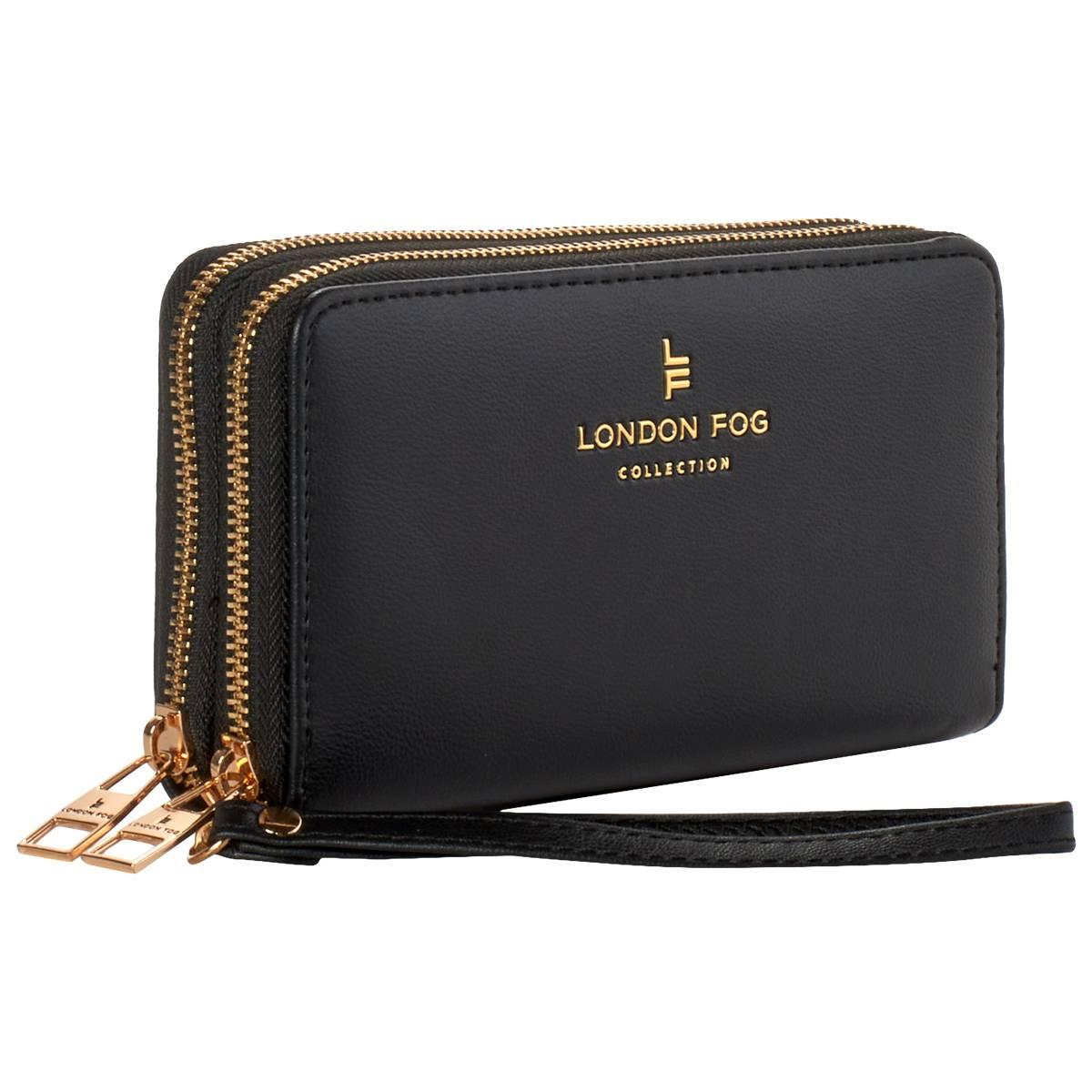 Womens London Fog Solid Double Zip-Around Wallet