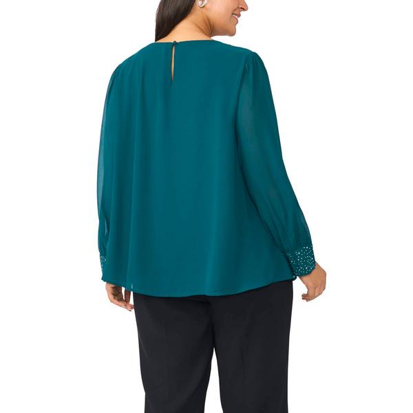 Plus Size MSK Long Sheer Sleeve Rhinestone Blouse