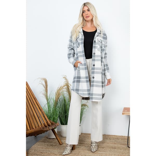 Womens Jade & Ivory Long Plaid Shacket