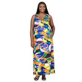 Plus Size 24/7 Comfort Apparel Tropical A-Line Maxi Dress