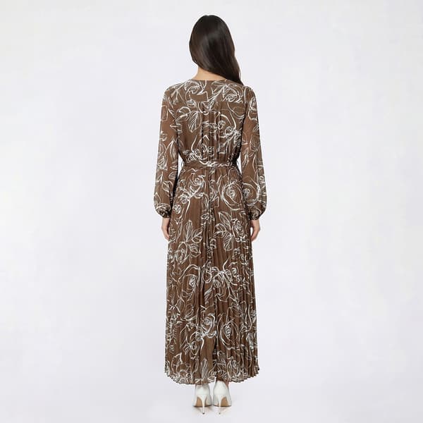 Womens Sandra Darren Long Sleeve Floral Pleated Maxi Dress