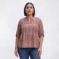 Plus Size Notations 3/4 Tab Sleeve Jacquard Pleat Henley Blouse - image 1