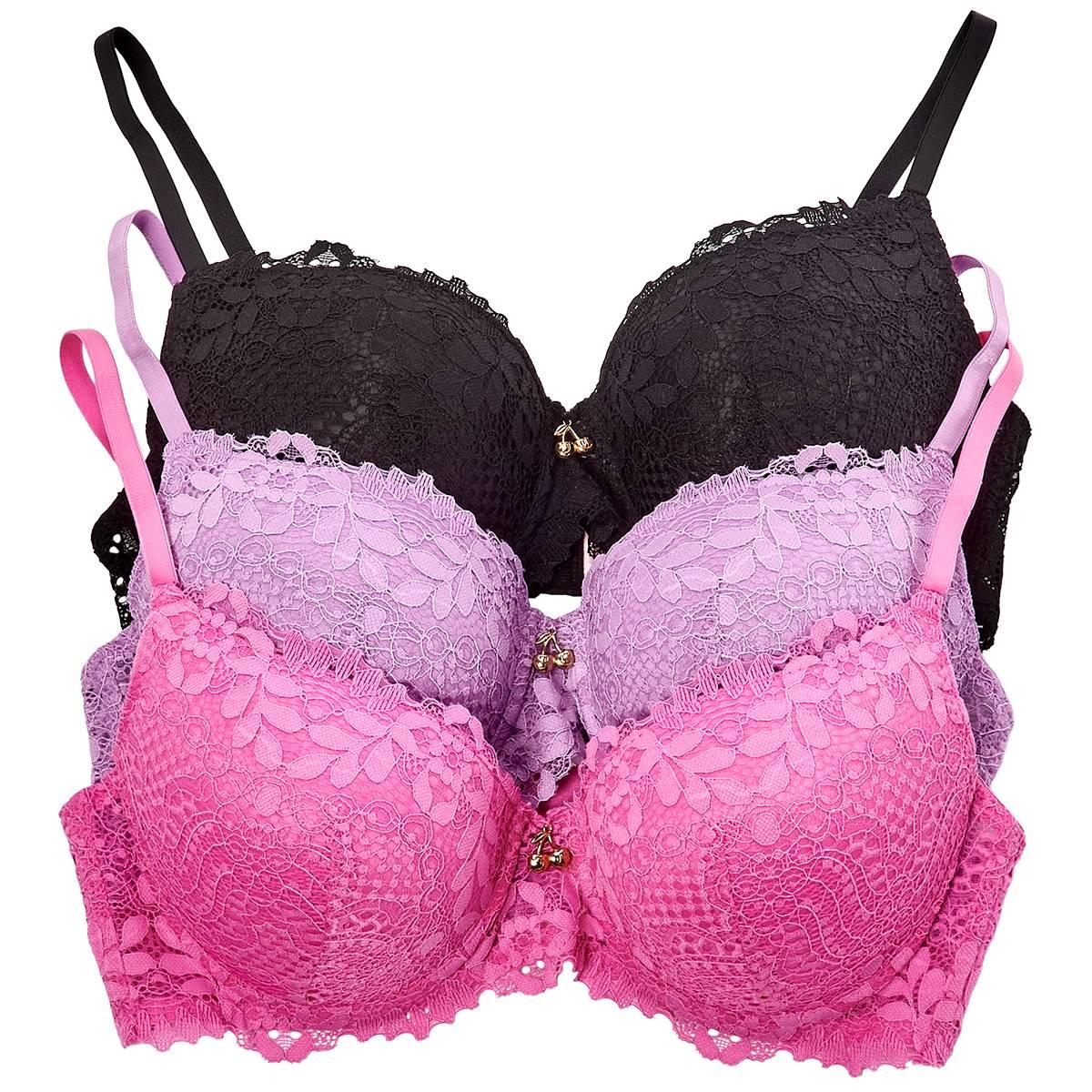 Open Video Modal for Juniors Juicy Couture 3pk. Lace Push-Up Bras w/Charm JC6308-3PKAE