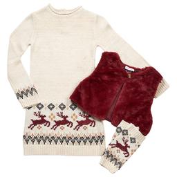 Girls (4-6x) Little Lass(R) 2pc. Sweater Dress & Faux Fur Vest