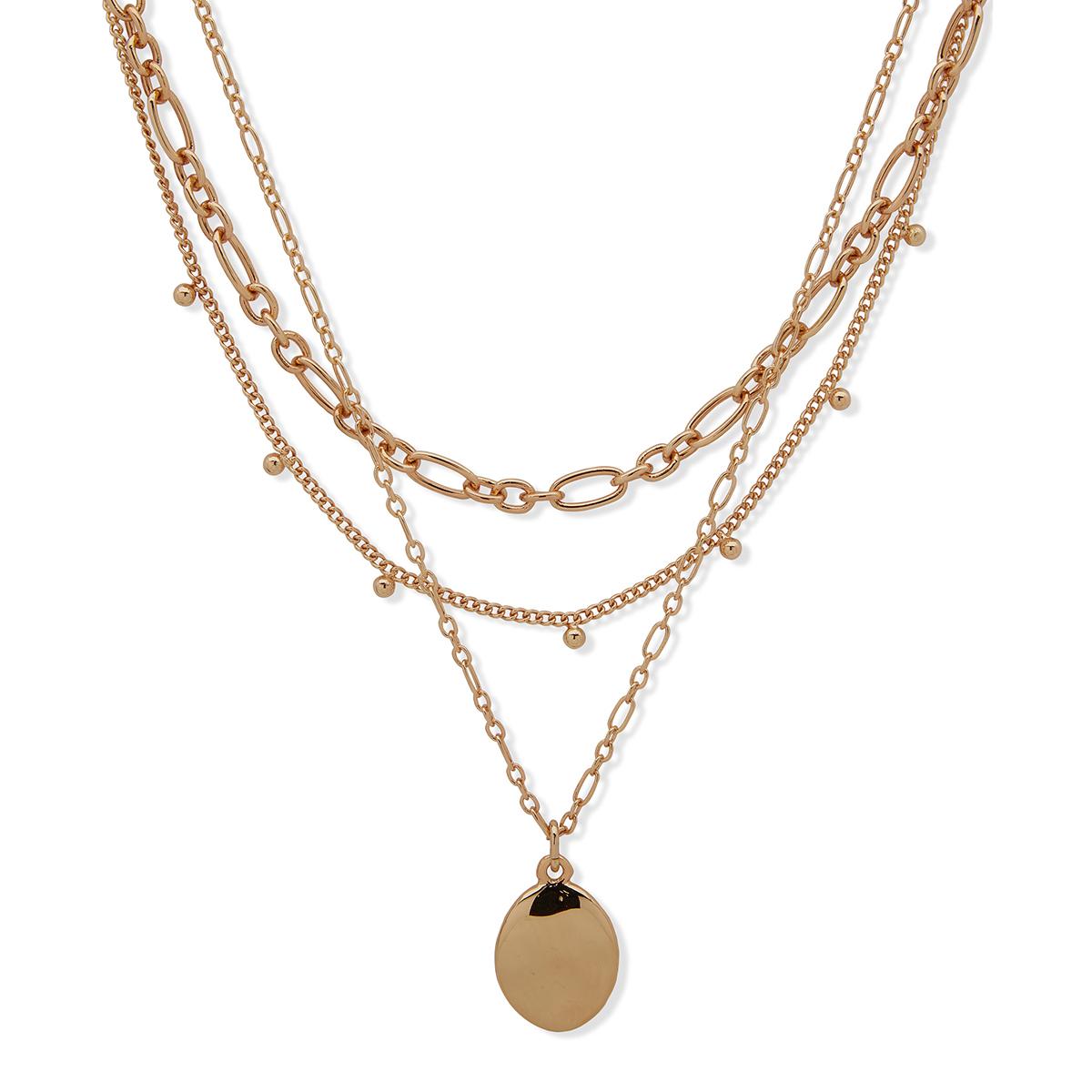 Nine West Gold-Tone Multi Row Chain Pendant Necklace