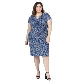 Plus Size 24/7 Comfort Apparel Abstract Faux Wrap Dress