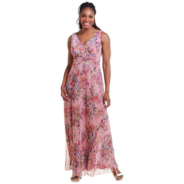 Womens R&M Richards Floral Sleeveless V-Neck A-Line Gown