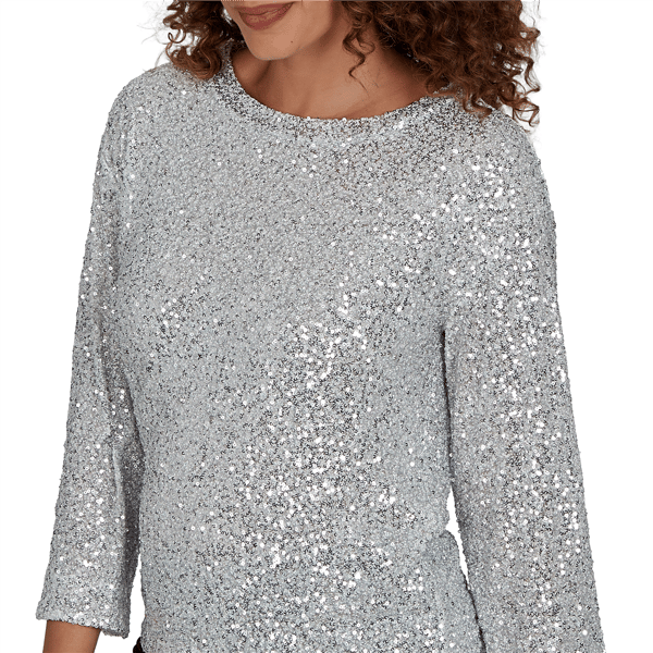 Womens Skye’s the Limit Icy Blue Sparkle Long Sleeve Crew Neck S