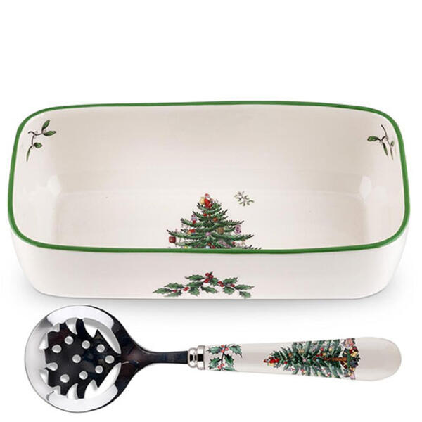 Spode Christmas Tree Cranberry Server with Spoon - image 