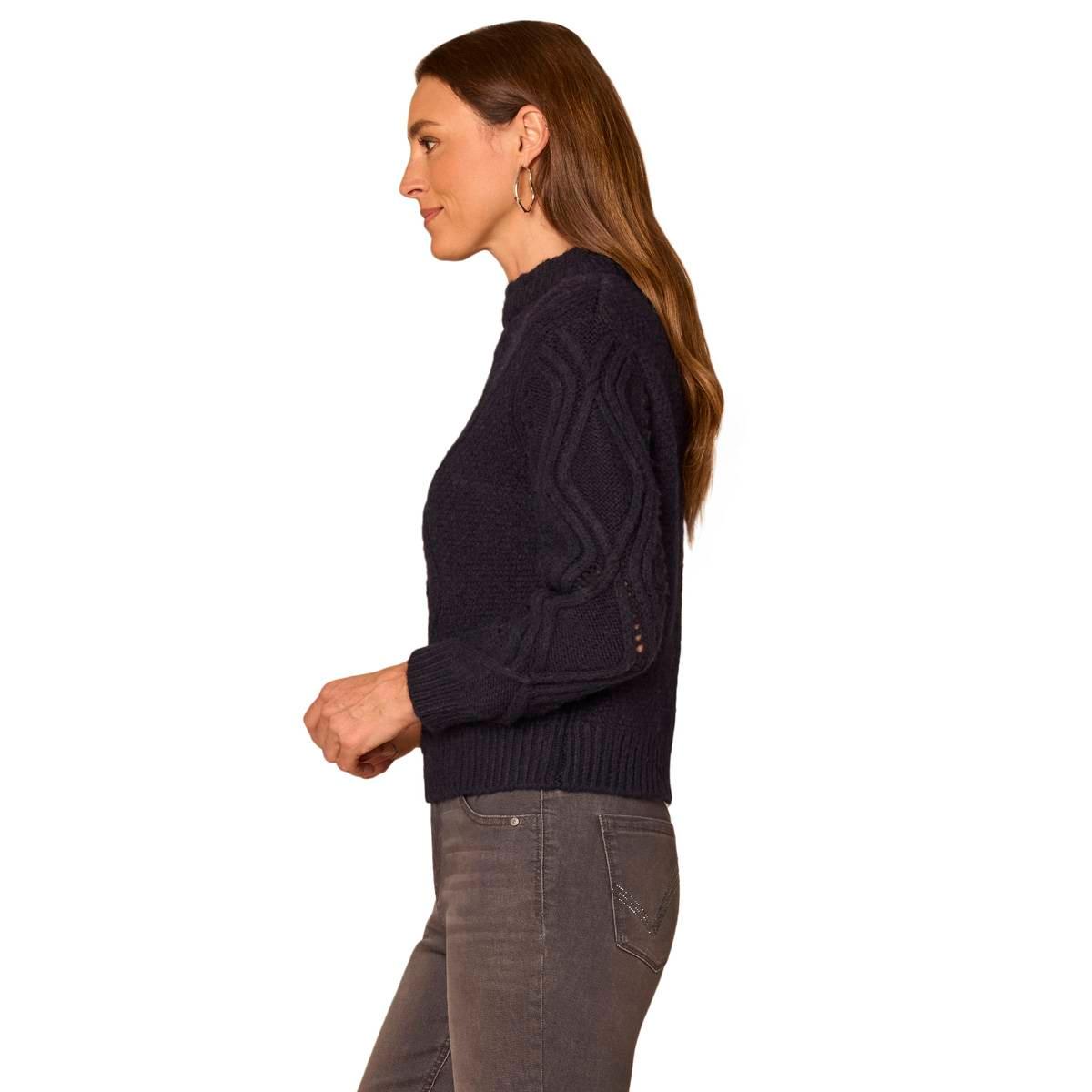 Petite Democracy Long Sleeve Double Layer Neck Sweater