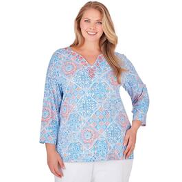 Plus Size Ruby Rd. Patio Party Knit Embellished Trellis Tee