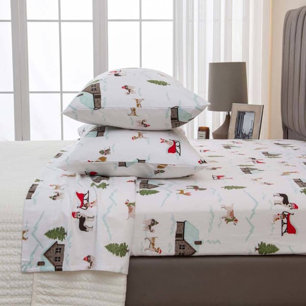 Freshfolds Cotton Pups With Hats Holiday 4pc. Flannel Sheet Set