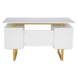 Techni Mobili 51in. White & Gold Office Desk w/Drawers & Storage