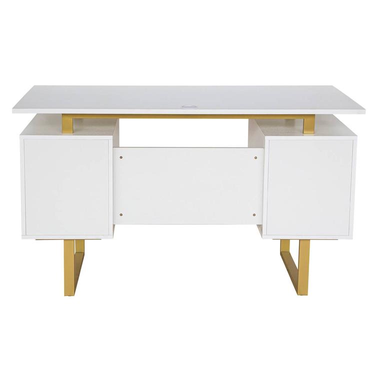 Techni Mobili 51in. White & Gold Office Desk w/Drawers & Storage