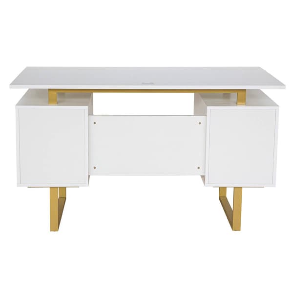 Techni Mobili 51in. White & Gold Office Desk w/Drawers & Storage