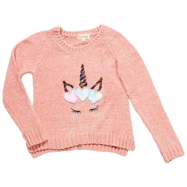 Girls (7-16) BTween(R) Long Sleeve Fur Unicorn Chenille Sweater - image 