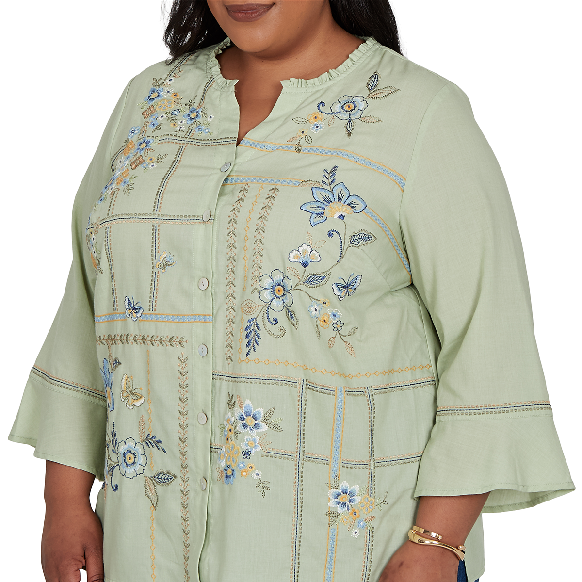 Plus Size Alfred Dunner Indigo Girls Floral Embroidery Blouse