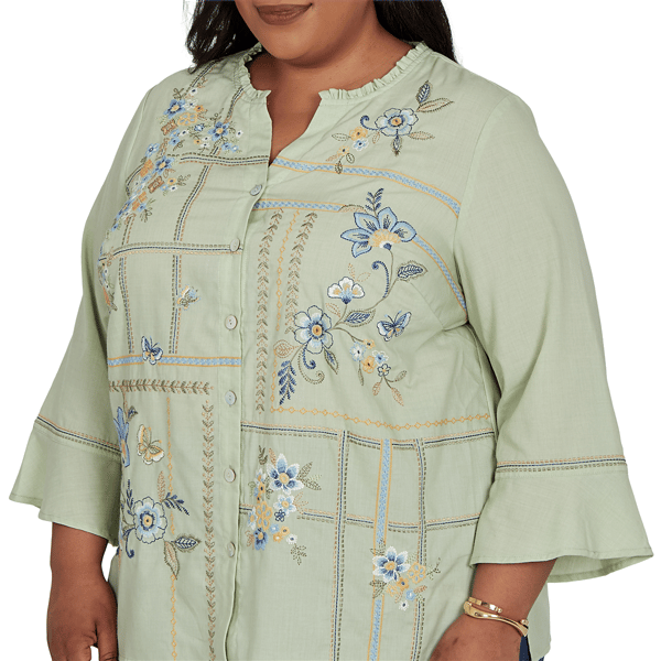 Plus Size Alfred Dunner Indigo Girls Floral Embroidery Blouse