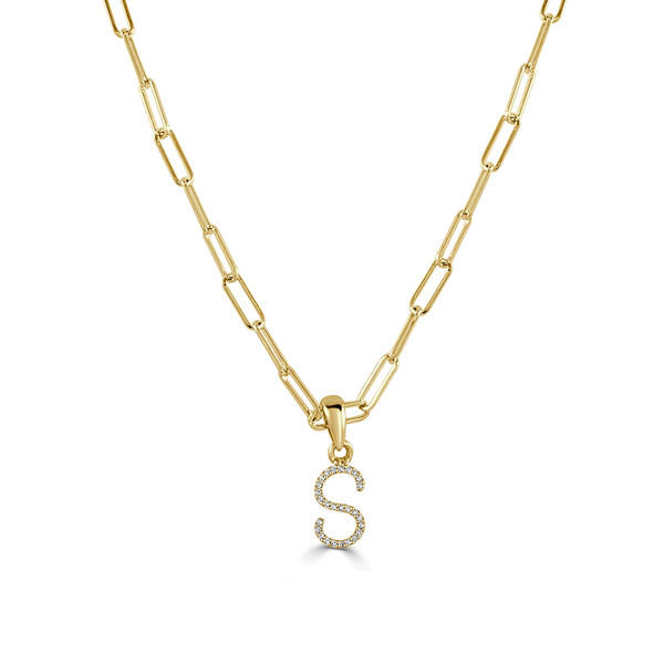 Diamond Classics&#40;tm&#41; 14kt. Gold Initial S Paperclip Necklace - image 