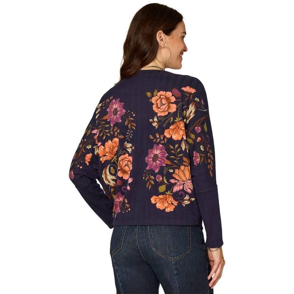Womens Democracy Long Sleeve Boat Neck Floral Sweater