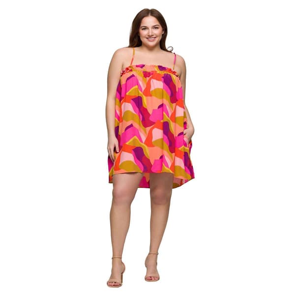 Plus Size 24/7 Comfort Apparel Multi Spaghetti Strap Mini Dress