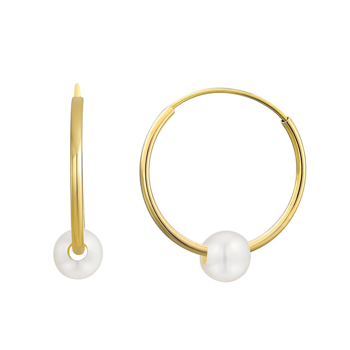 Kids Gold and Cultured Pearl Hoop Earrings