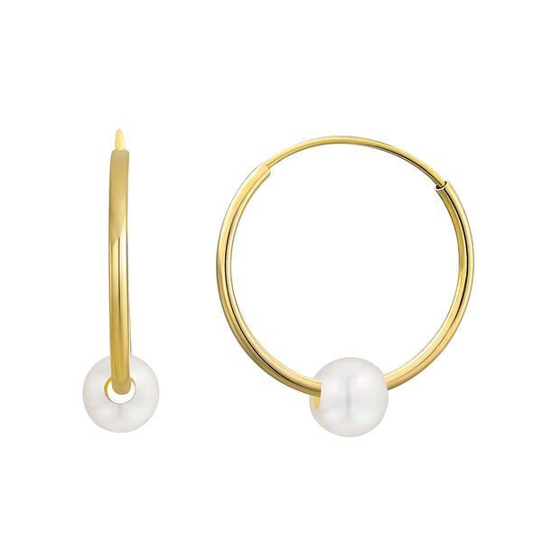 Kids Gold and Cultured Pearl Hoop Earrings - image 