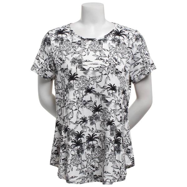 Womens Bobeau Short Sleeve Tropical Scene Babydoll Tee - image 