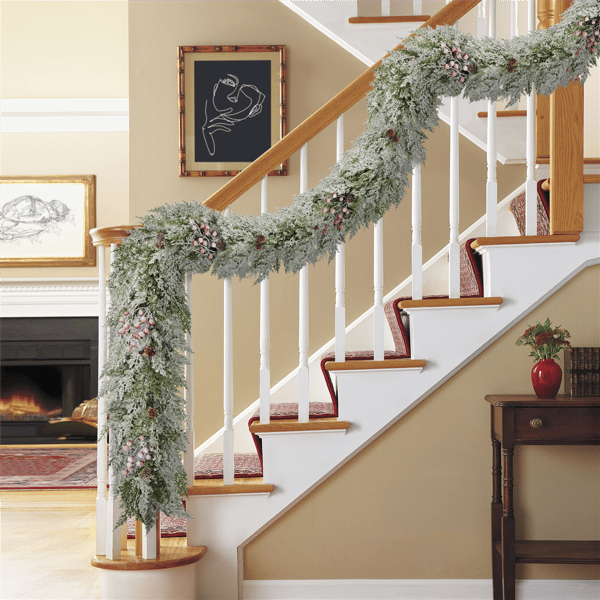 Puleo International 9ft. Flocked Garland with Pinecones & Berries
