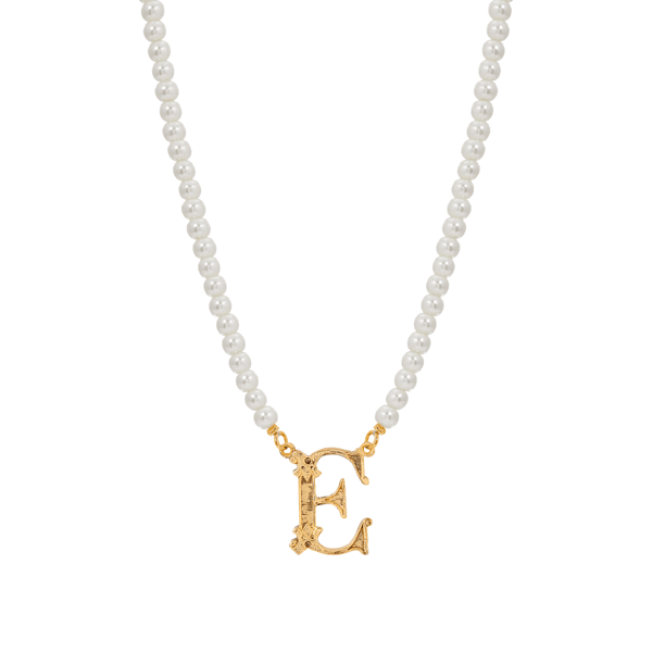 1928 16in. Gold-Tone E Initial Pearl Pendant - image 