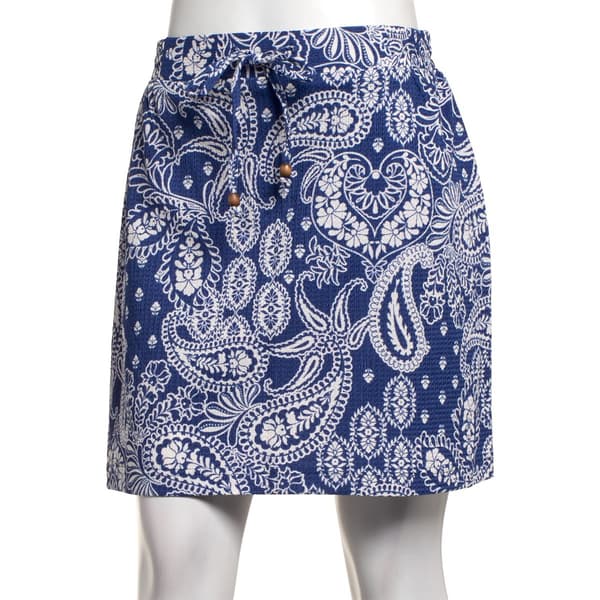 Womens Floral & Ivory Pull On Paisley Skort with Tie & Wood Beads