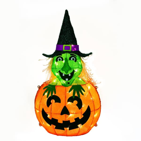 National Tree 28in. Pre-Lit Pumpkin and Witch Decor - image 