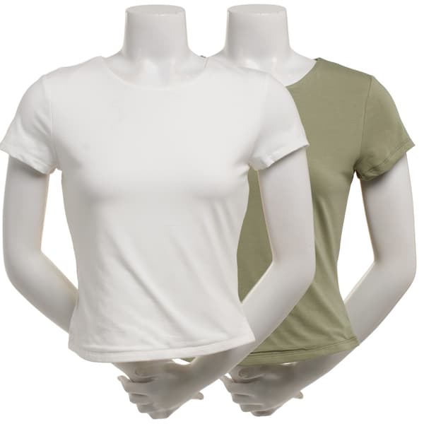 Juniors Pink Rose 2Pk Cotton Modal Crewneck Tee - image 