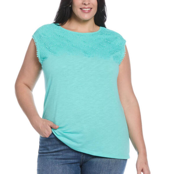 Plus Size Rafaella&#40;R&#41; Sleeveless Circular Lace Yoke Tee - image 