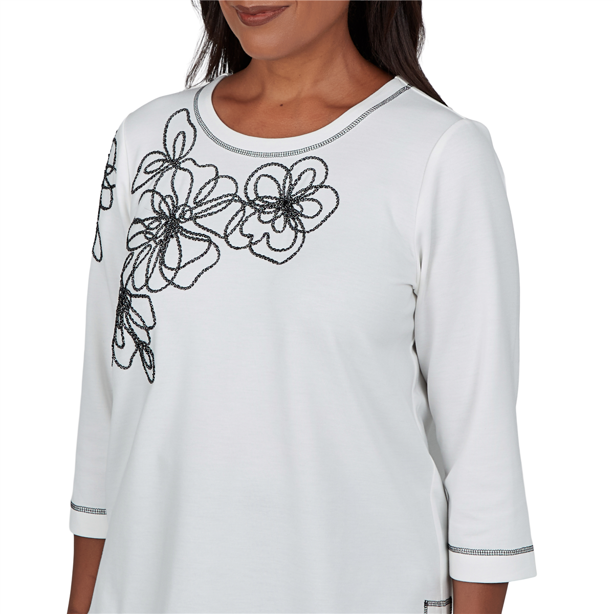 Womens Alfred Dunner Weekend Warrior Floral Embroidery Blouse
