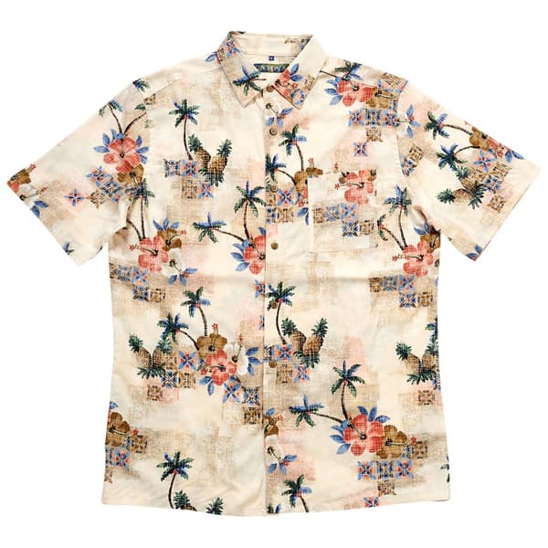 Mens Campia Tropical Short Sleeve Button Down Shirt - Natural