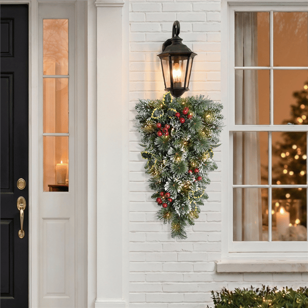Puleo International 28in Warm White LED Snowy Silverton Pine Swag