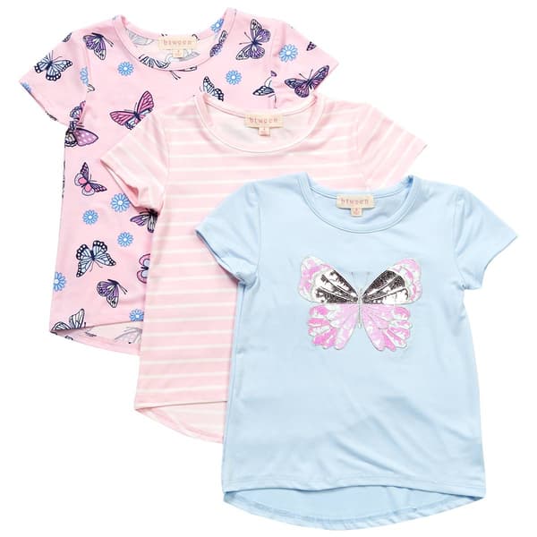 Girls &#40;4-6x&#41; BTween&#40;R&#41; 3pk. Short Sleeve Butterfly Drop Tail Tops - image 