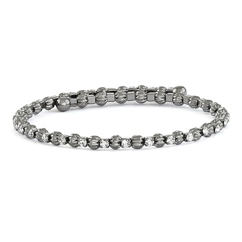 Black Rhodium Plated Spiral Bead & Crystal Coil Bracelet - image 