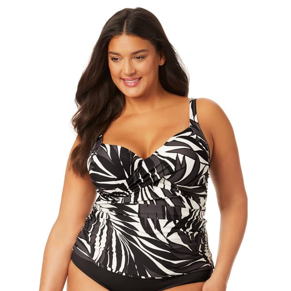 Plus Size Anne Cole Palm Chic Drape Front Under Wire Tankini