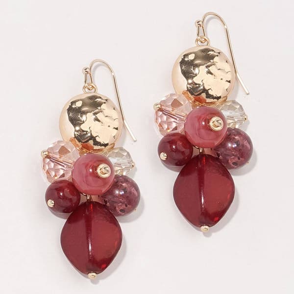 Ashley Cooper(tm) Gold-Tone Burgundy Beaded Cluster Earrings - image 