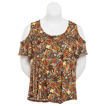 Plus Size C’est La Vie Cold Shoulder Sleeves Top - Orange/Mustard ...