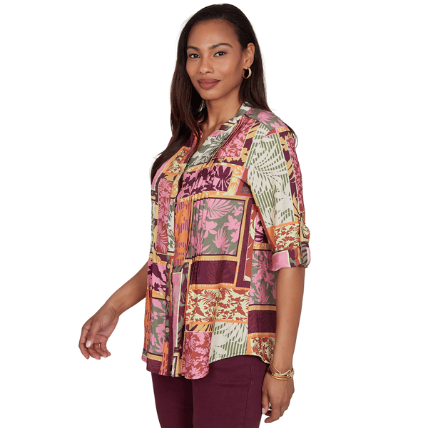 Petite Ruby Rd. Sedona Escape Tropical Patchwork Voile Blouse