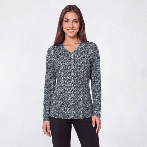 Petite Hasting & Smith Long Sleeve Mini Ditsy Floral V Neck Tee