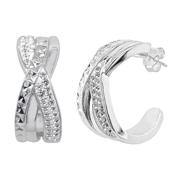 Marsala Fine Silver Plated Overlap Crystal C-Hoop Earrings