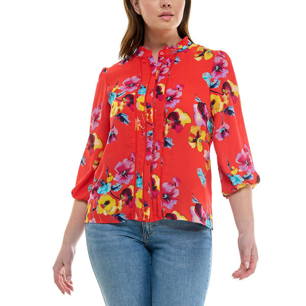 Womens Zac & Rachel Long Sleeve Pleated Hawaiian Floral Top - image 