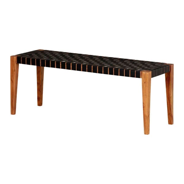 South Shore Balka Woven Matte Black Leather Bench